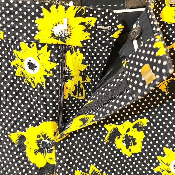 Banana Republic Sloan Floral Ankle Sunflower Pants Chino Navy Yellow - Picture 5 of 12